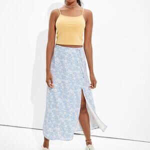 AMERICAN EAGLE Floral Midi Slit Slip Skirt Blue White Small S